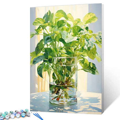 Tucocoo Hydrangea in Glass Vase Window Landscape Paint by Numbers for Adults Beautiful Flower DIY Paint by Numbers Acrylic Paint Canvas Colorful Flowers Painting Kits Art 16x20 Inch（Without Frame）