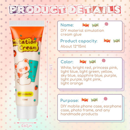 12 Pcs Whipped Cream Glue Kit with Piping Tip Decoden Charm,Candy