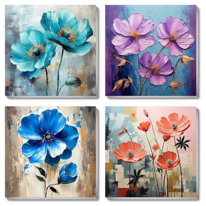 4 Pack Framed Paint by Numbers Kit for Kids & Adults Beginners, Easy Sunset Landscape Paint by Numbers Kits with Canvas Paints Brushes, Acrylic Oil Painting Arts and Crafts for Wall Decor 8 x 8 Inch