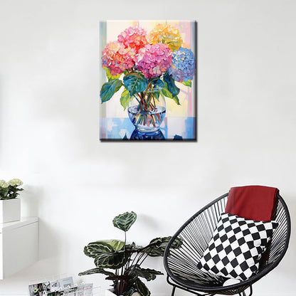 Tucocoo Hydrangea in Glass Vase Window Landscape Paint by Numbers for Adults Beautiful Flower DIY Paint by Numbers Acrylic Paint Canvas Colorful Flowers Painting Kits Art 16x20 Inch（Without Frame）