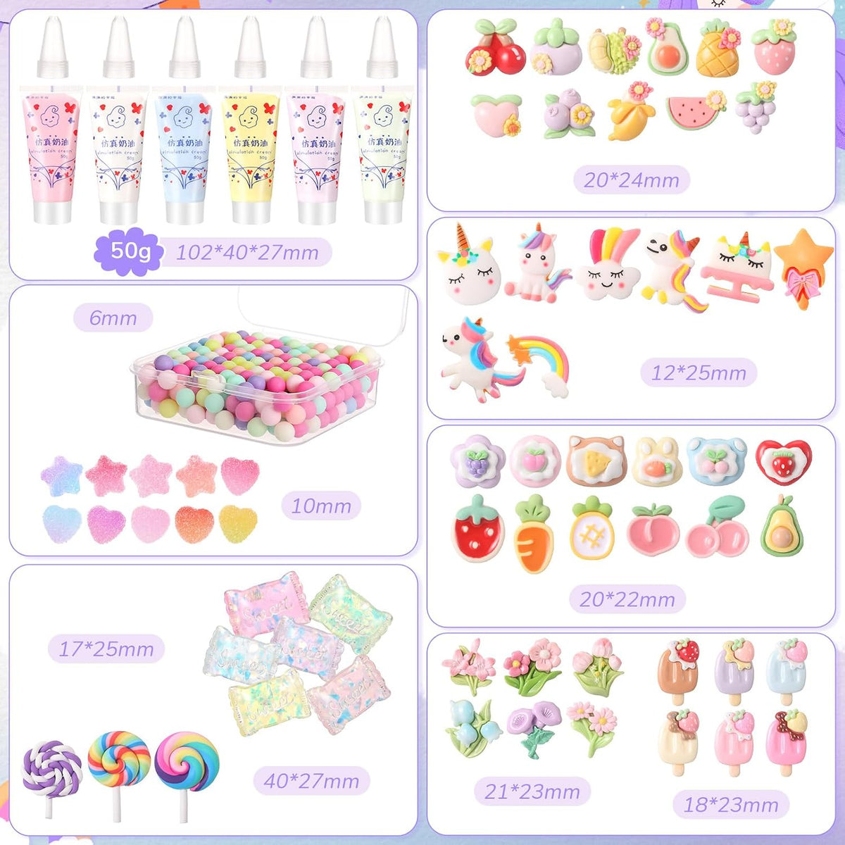 Chunful 6 Set 50g Cream Glue Set with Decorating Mouths for DIY Crafts, Cream DIY Phone Case Kit with Resin Accessories and Decorative Craft Charms Kit for Handmade Crafts(Sweet)