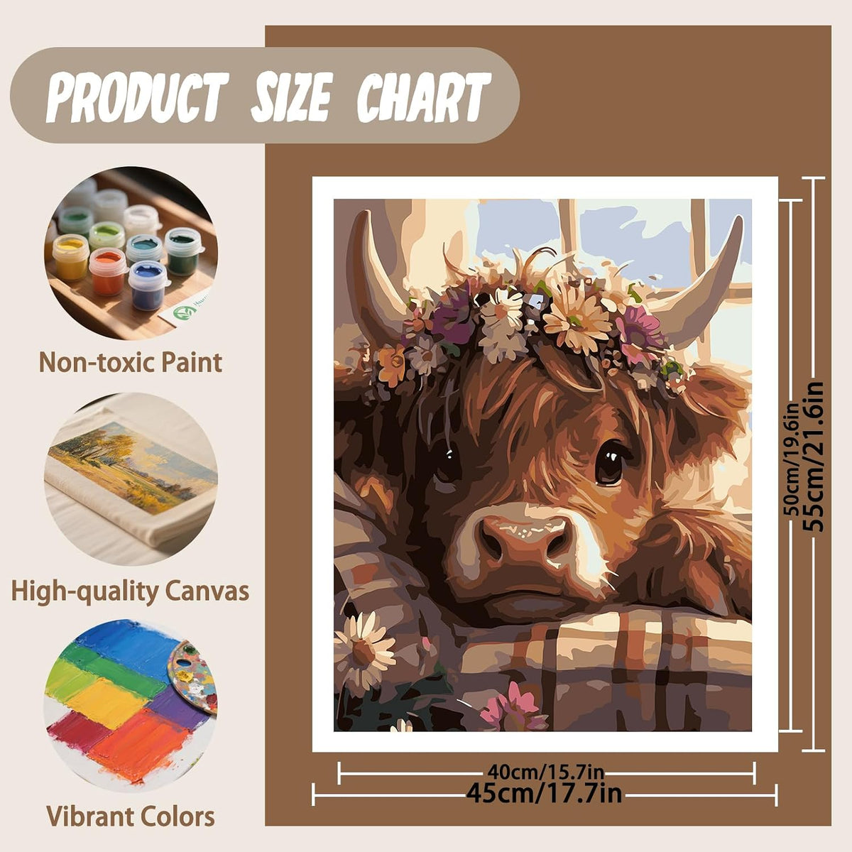 XTCIXAL Paint by Numbers Kit for Adults, Cow, 16X20 Inch