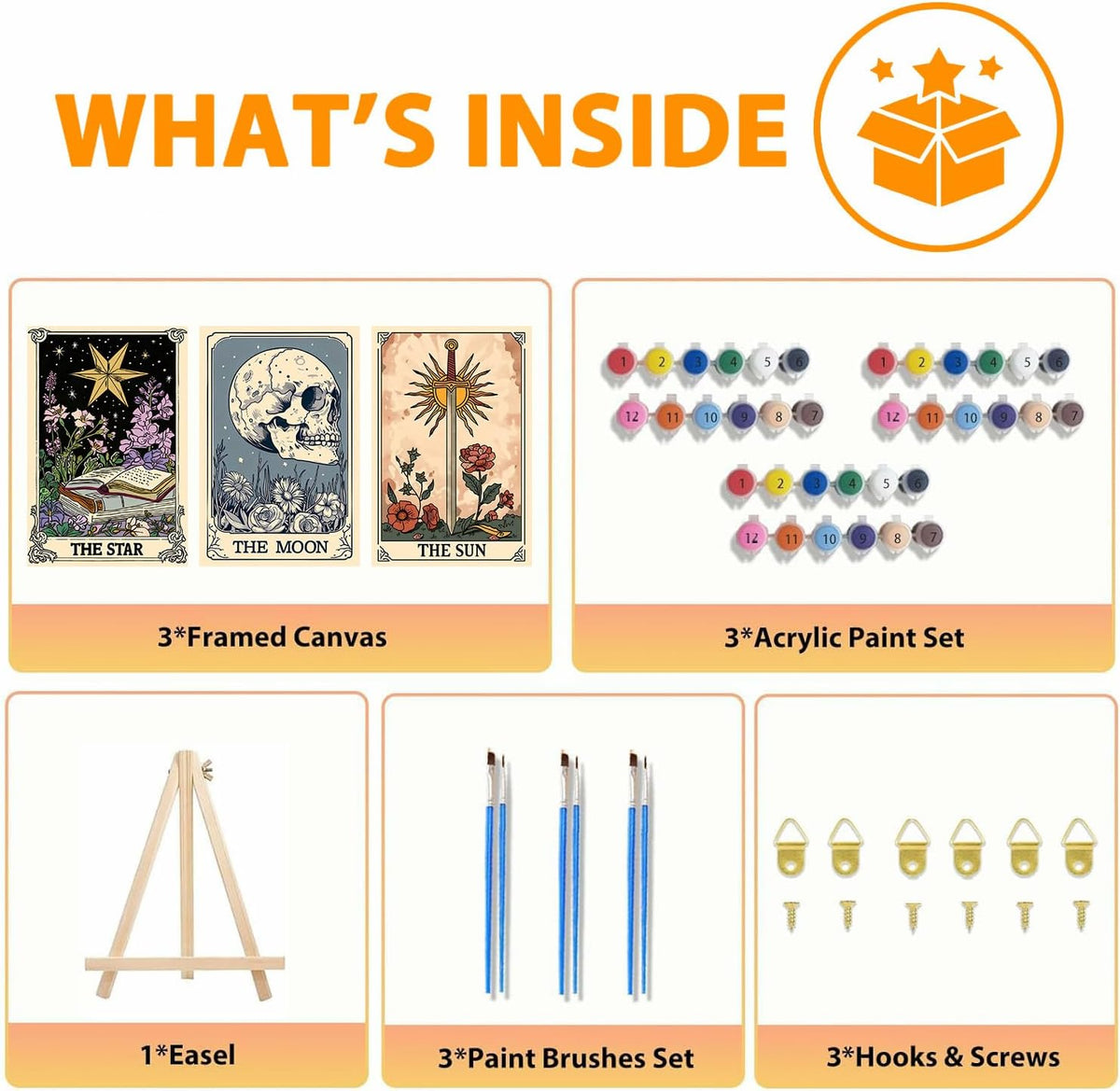 Axquilon 3 Packs Tarot Framed Paint by Numbers Kit for Adults 8x10in