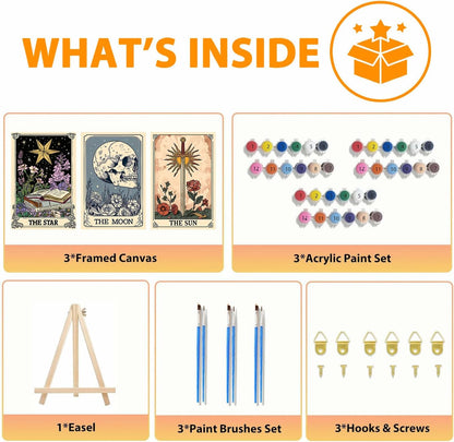 Axquilon 3 Packs Tarot Framed Paint by Numbers Kit for Adults 8x10in