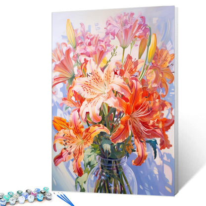 Tucocoo Hydrangea in Glass Vase Window Landscape Paint by Numbers for Adults Beautiful Flower DIY Paint by Numbers Acrylic Paint Canvas Colorful Flowers Painting Kits Art 16x20 Inch（Without Frame）