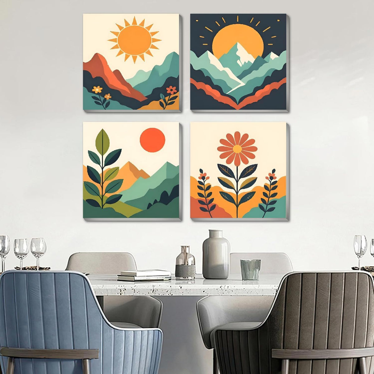 4 Pack Framed Paint by Numbers Kit for Kids & Adults Beginners, Easy Sunset Landscape Paint by Numbers Kits with Canvas Paints Brushes, Acrylic Oil Painting Arts and Crafts for Wall Decor 8 x 8 Inch