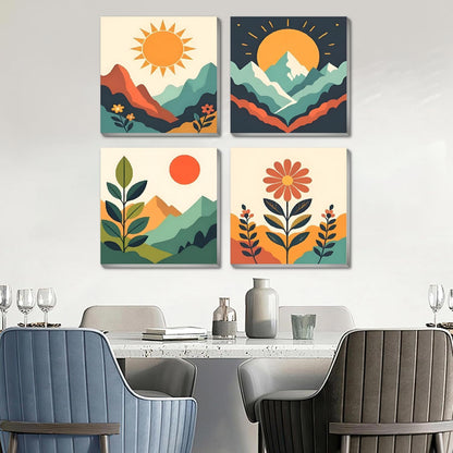 4 Pack Framed Paint by Numbers Kit for Kids & Adults Beginners, Easy Sunset Landscape Paint by Numbers Kits with Canvas Paints Brushes, Acrylic Oil Painting Arts and Crafts for Wall Decor 8 x 8 Inch