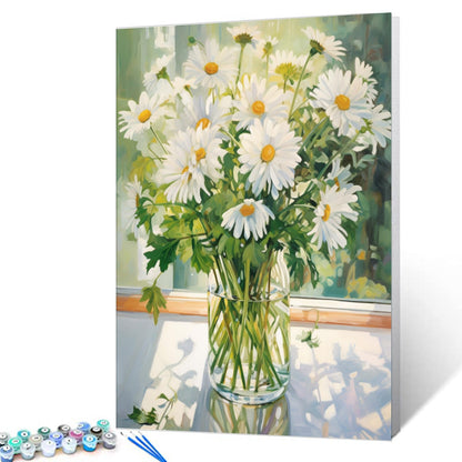 Tucocoo Hydrangea in Glass Vase Window Landscape Paint by Numbers for Adults Beautiful Flower DIY Paint by Numbers Acrylic Paint Canvas Colorful Flowers Painting Kits Art 16x20 Inch（Without Frame）