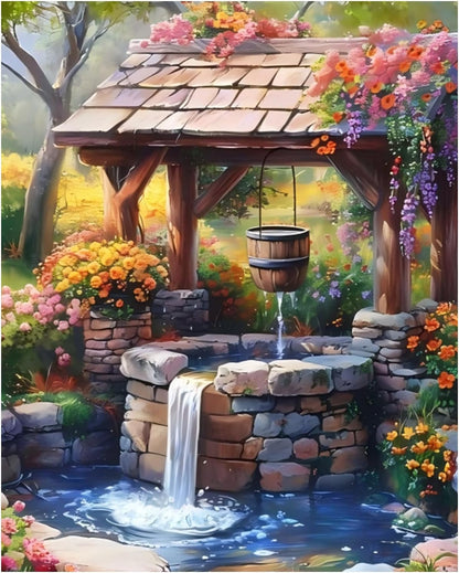 AUKELHJ Paint by Numbers Kit for Adults Beginner, Water Well, 16X20 Inch