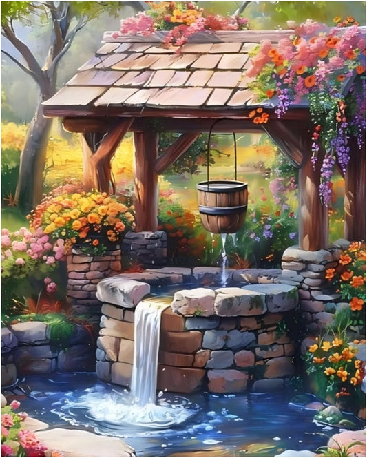 AUKELHJ Paint by Numbers Kit for Adults Beginner, Water Well, 16X20 Inch