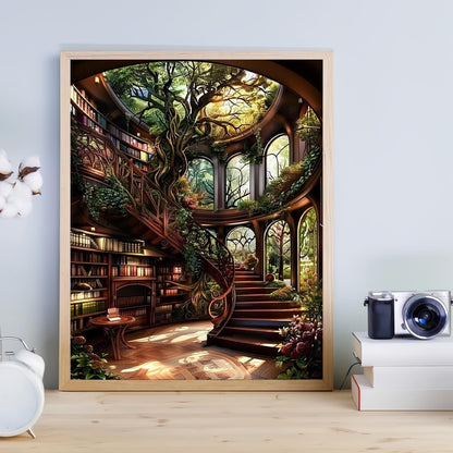 Forest Library Paint by Numbers Kit for Adults Beginner (Without Frame)