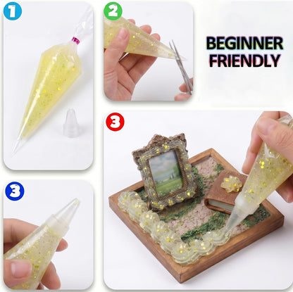 8Pcs 50g Clear Cream Glue Kit with Star, Heart & Butterfly Sequins, Fake Whipped Cream Glue for DIY Phone Case Hairpin Mirror, Craft for Birthday Christmas, with Plastic Decorating Mouth