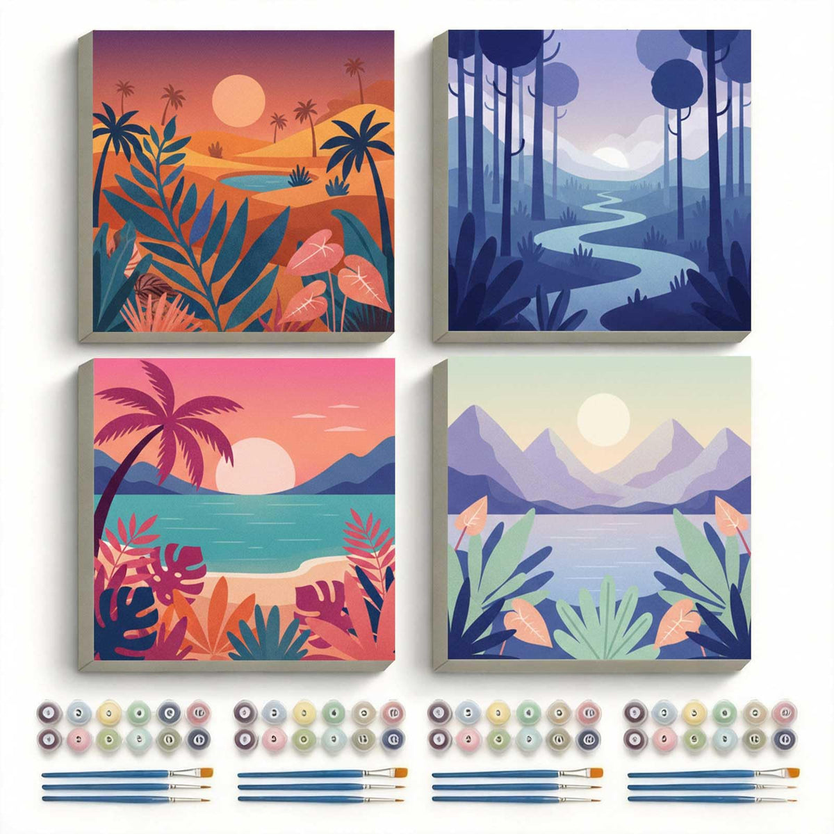 Amphol Framed Paint by Numbers Kit for Adults - 10x10 Inch Easy 4 Pack Potted Cat Framed Canvas Paint by Number for Beginners, DIY Acrylic Oil Painting Kits with Frame for Home Wall Decor Gift