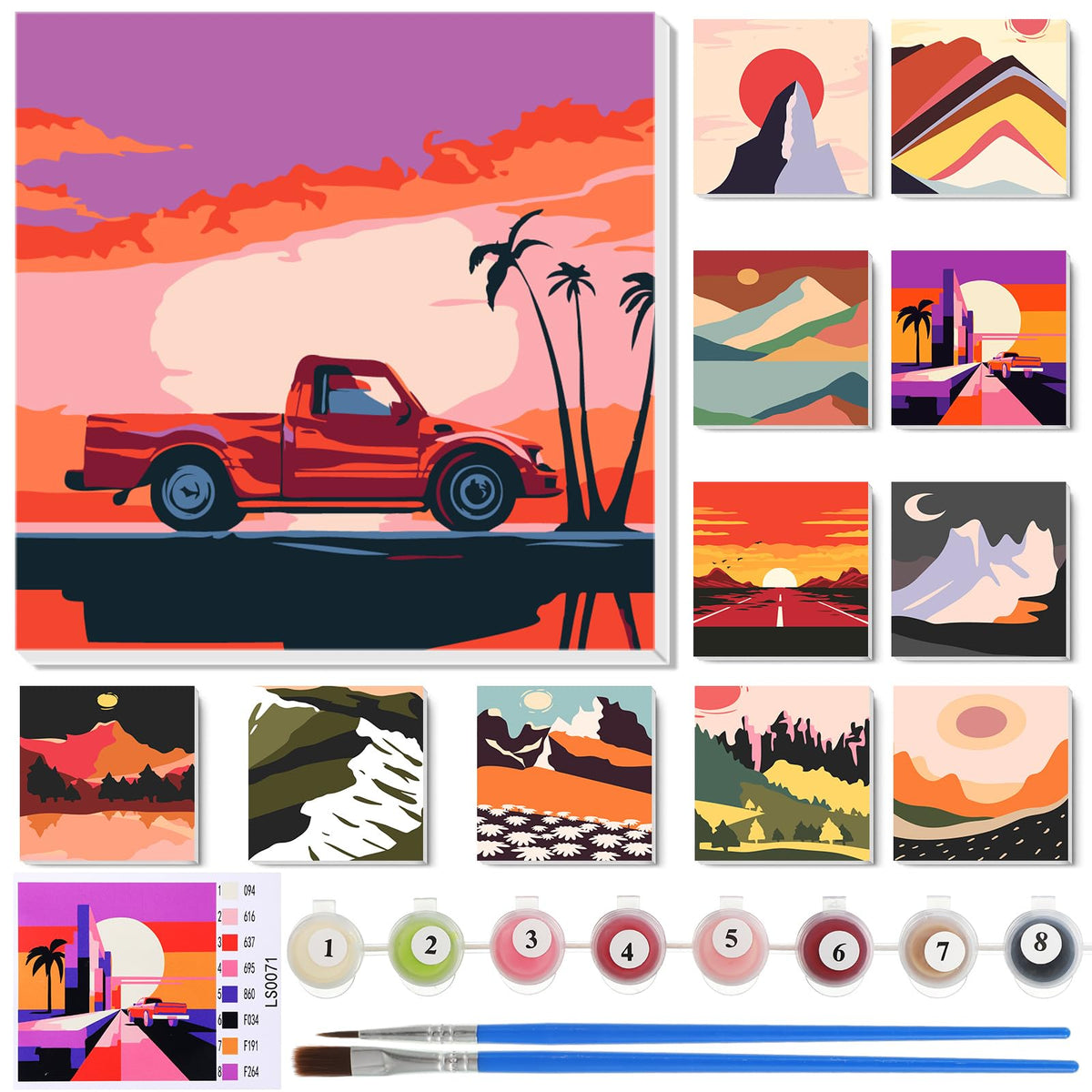 Nezyo 12 Sets Paint by Numbers Kit with Frame for Adults, Acrylic 8x8 Inch