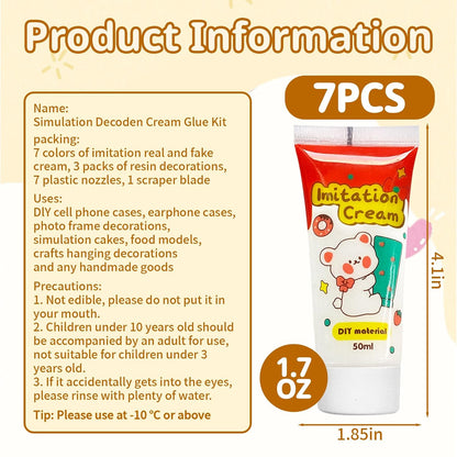 TBTFW 7Colors Decoden Deco Cream Kit, Simulation Fake Whipped Cream Glue