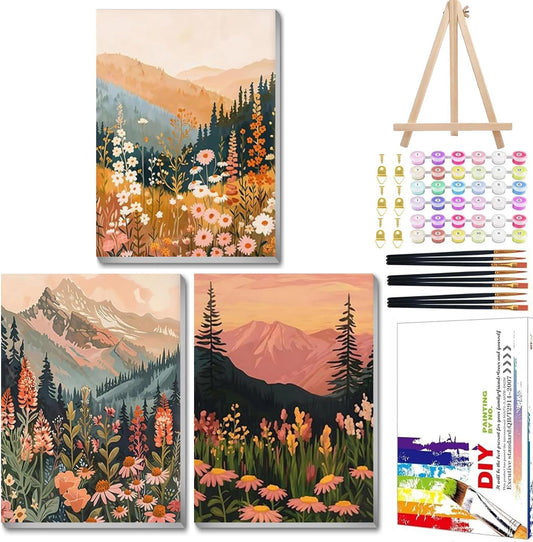 Mandun Landscape Paint by Numbers Kit for Adults, 3 Pack, 7.8x11.8 inch