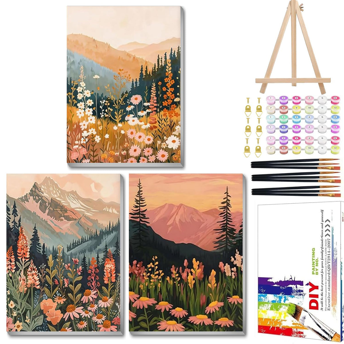 Mandun Landscape Paint by Numbers Kit for Adults, 3 Pack, 7.8x11.8 inch