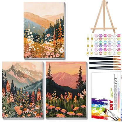 Mandun Landscape Paint by Numbers Kit for Adults, 3 Pack, 7.8x11.8 inch