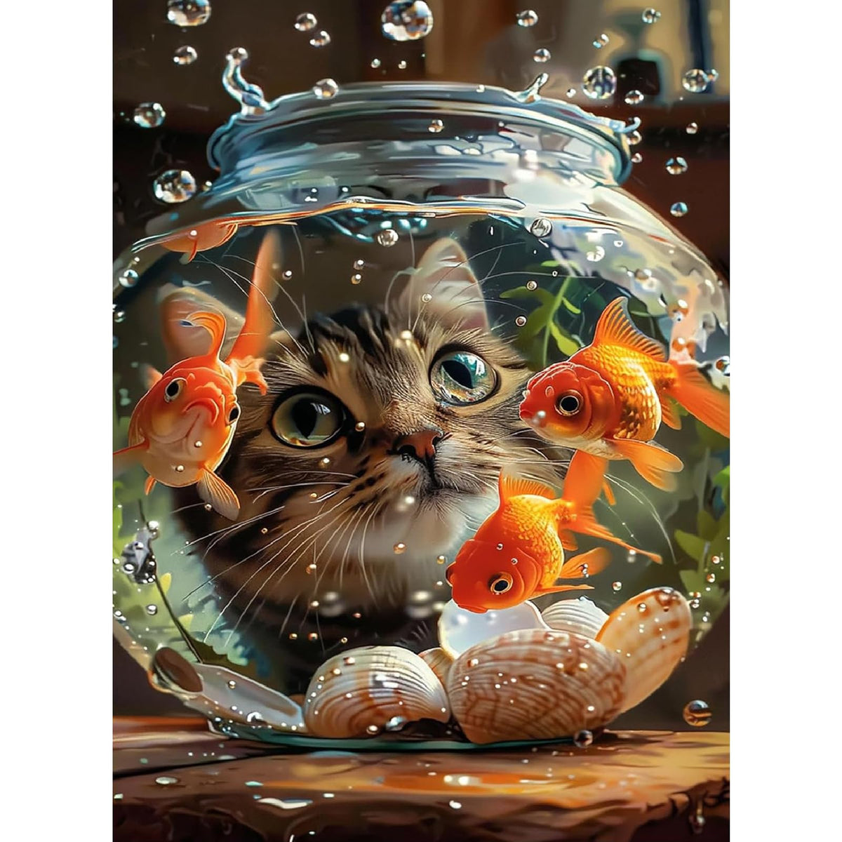 Cat Fish Funny Paint by Numbers Kit for Adults Canvas, Frameworkless