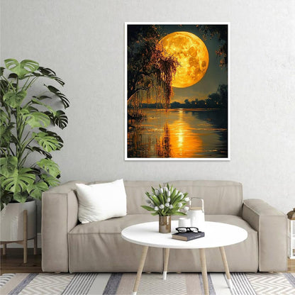 Clendo DIY Moon Paint by Numbers Kit for Adults, Landscape Adult Paint by Number Kits on Canvas Without Frame, Lake View Oil Paint by Numbers for Home Decor Gift 16” W x 20”L