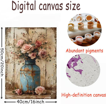 Paint by Numbers Kit for Adults,Rose Vase ainting by Numbers for Beginners