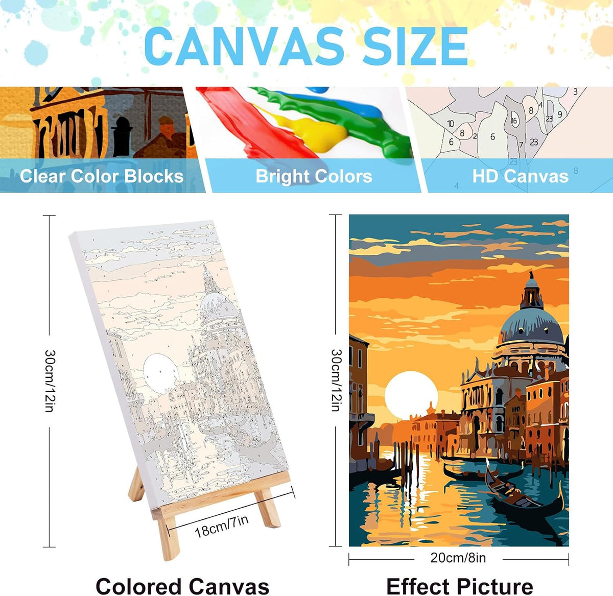 4 Pack Framed Paint by Numbers Kit for Adults with Wooden Easel, 8x12 Inch