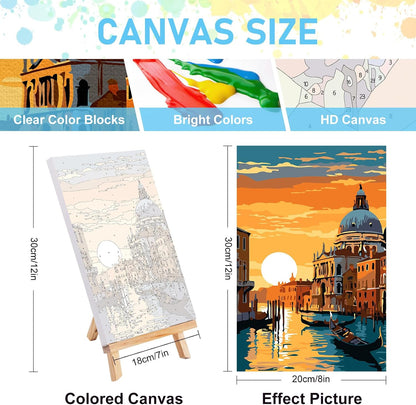 4 Pack Framed Paint by Numbers Kit for Adults with Wooden Easel, 8x12 Inch