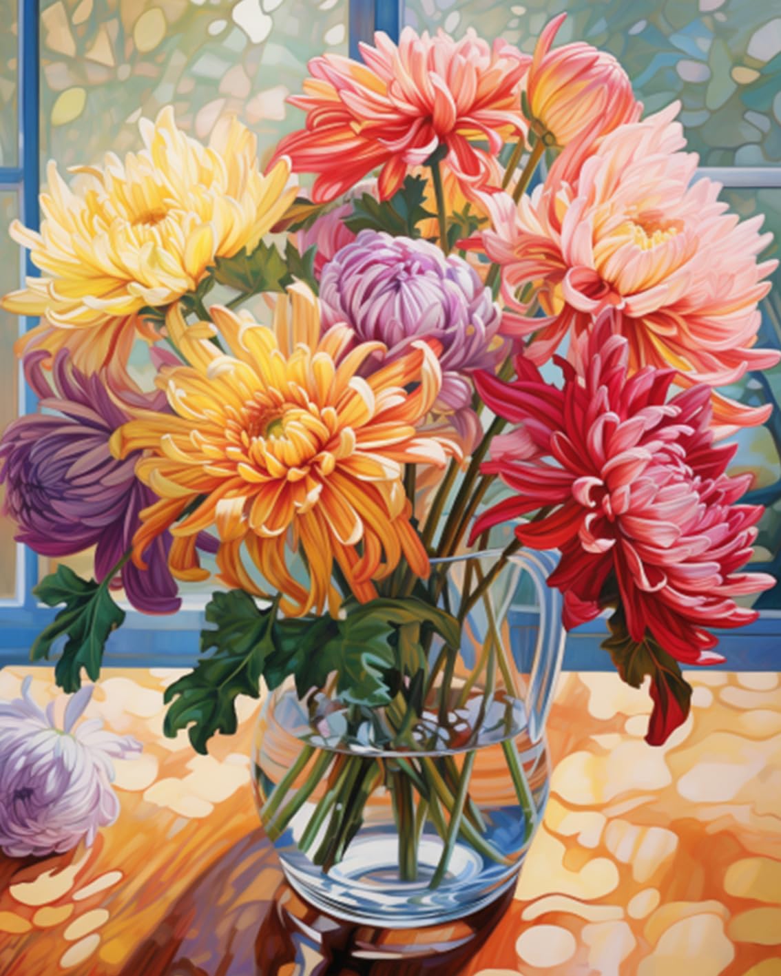 Tucocoo Hydrangea in Glass Vase Window Landscape Paint by Numbers for Adults Beautiful Flower DIY Paint by Numbers Acrylic Paint Canvas Colorful Flowers Painting Kits Art 16x20 Inch（Without Frame）