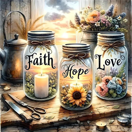 Faith Hope Love Wishing Bottle Paint by Number Canvas Kit for Adults