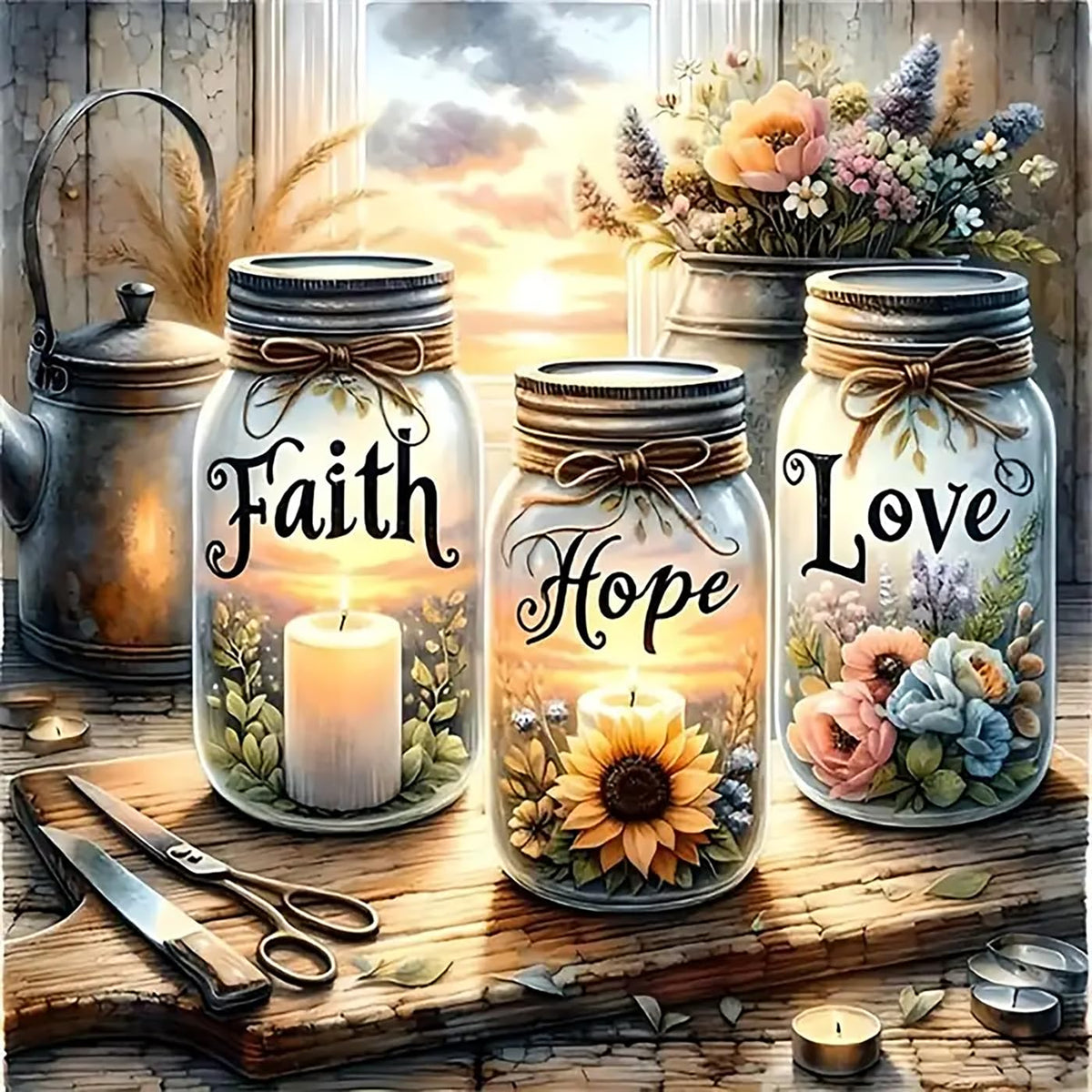 Faith Hope Love Wishing Bottle Paint by Number Canvas Kit for Adults