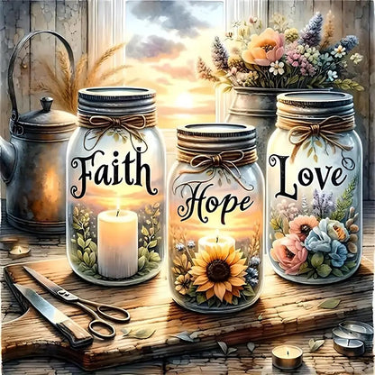 Faith Hope Love Wishing Bottle Paint by Number Canvas Kit for Adults