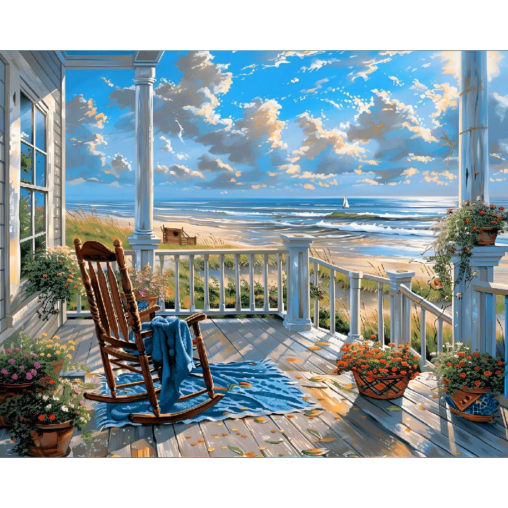 Clendo DIY Moon Paint by Numbers Kit for Adults, Landscape Adult Paint by Number Kits on Canvas Without Frame, Lake View Oil Paint by Numbers for Home Decor Gift 16” W x 20”L