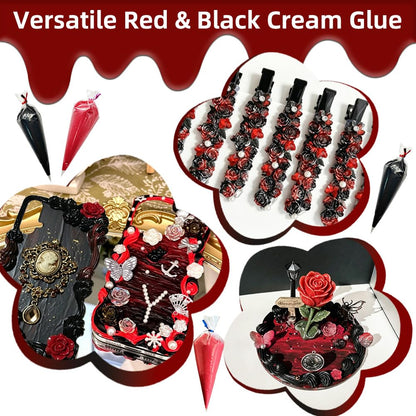 Cream Glue Kit, 4 Pcs Black & Red Tone Fake Cream Glue for DIY Phone Case Decoration, Scrapbooking and Hair Clip Craft Supplies