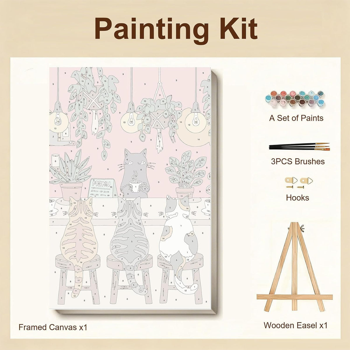 Gemozaic Framed Paint by Numbers Kit for Adults, Funny Cats Shop, 8x12 in
