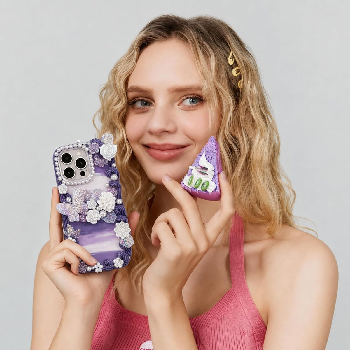 Decoden Cream Glue Kit for DIY Phone Cases, 4 Tubes 100g Whipped Cream Glue withPearl,Flower Charms, for Girls, Birthday Gifts, Summer Crafts and Party Activities (Gen Z Lavender)