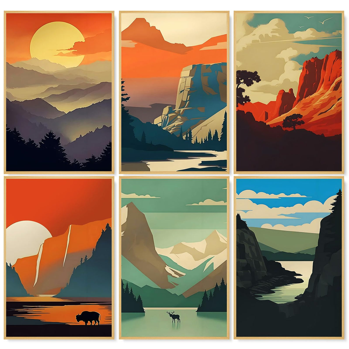 6 Pack Paint by Numbers Kit for Adults, National Parks Canvas Painting Set
