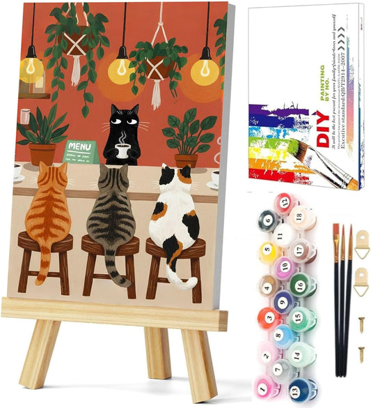Gemozaic Framed Paint by Numbers Kit for Adults, Funny Cats Shop, 8x12 in