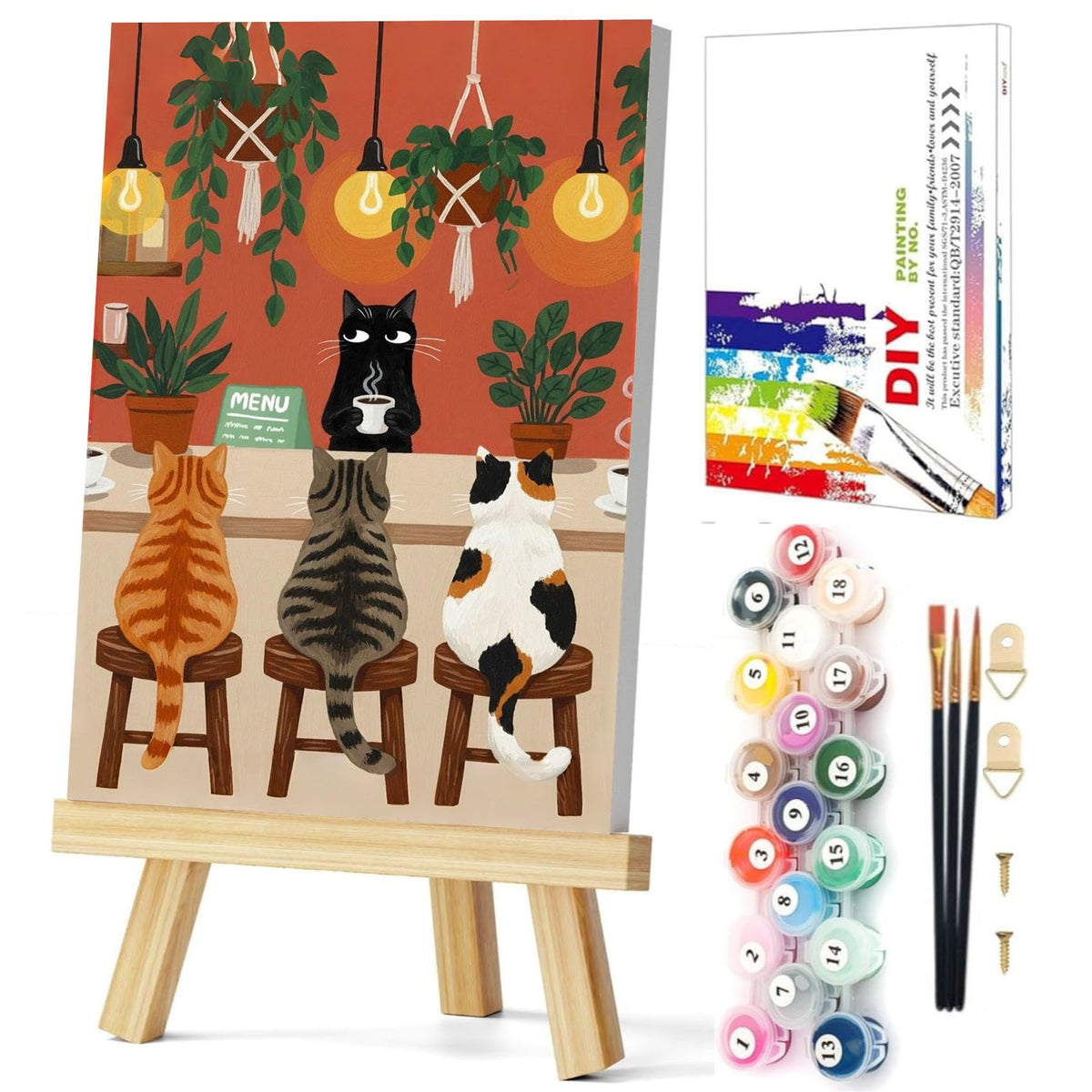 Gemozaic Framed Paint by Numbers Kit for Adults, Funny Cats Shop, 8x12 in