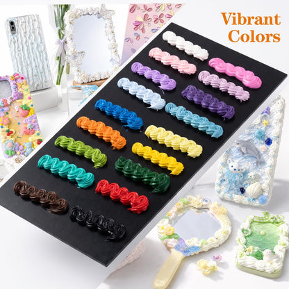 5Pcs Decoden Cream Glue Kit, 100g Fake Whipped Cream for DIY Phone Case, with 5 Hair Clips & Decorating Tools, Craft Kit for Mirror & Resin, Gift for Birthday & Christmas (Lemon Yellow)