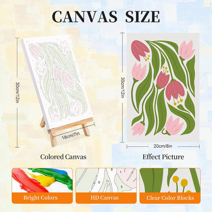 Okarina 4 Pack Paint by Numbers Kit for Adults with Frame, Easy Flower