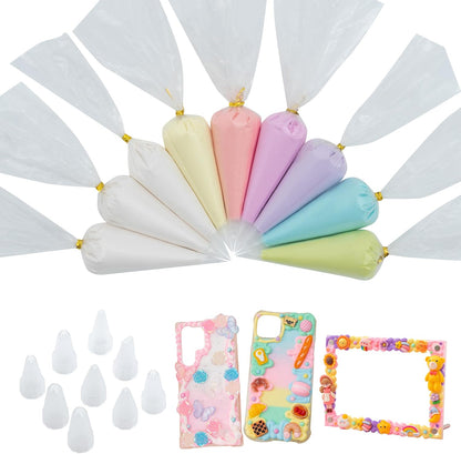Decoden Cream Glue 9PCS Kit, Fake Whipped Cream, Fake Icing Frosting Whipped Clay with Piping Bags for Phone Cases, Crafts, and DIY Projects