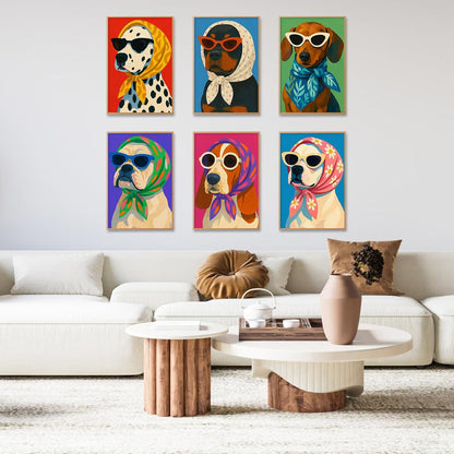 6 Pack Paint by Numbers Kit for Adults, Funny Dog Painting, 8x12 Inch