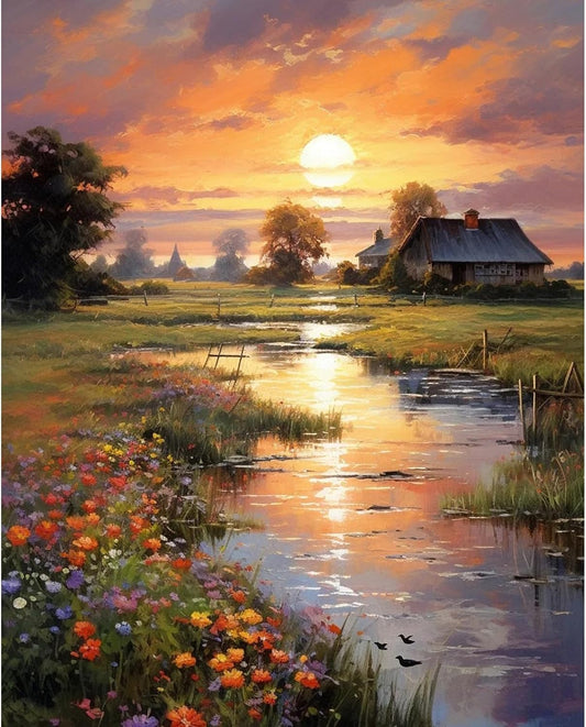 Paint by Numbers Kit for Adults Beginner 16x20 Inch, Countryside Sunset