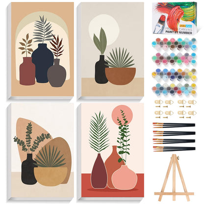 4 Pack Framed Paint by Numbers Kit for Adults Landscape with Wooden Easel