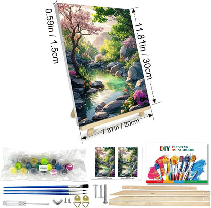JOOZ Paint by Numbers Kit for Adults with Frame, Landscape Paint by Number Canvas, Mountain Paint by Numbers with Easel, DIY Flowers Scenery Oil Painting Kit for Home Wall Decor 8 x 12 Inch