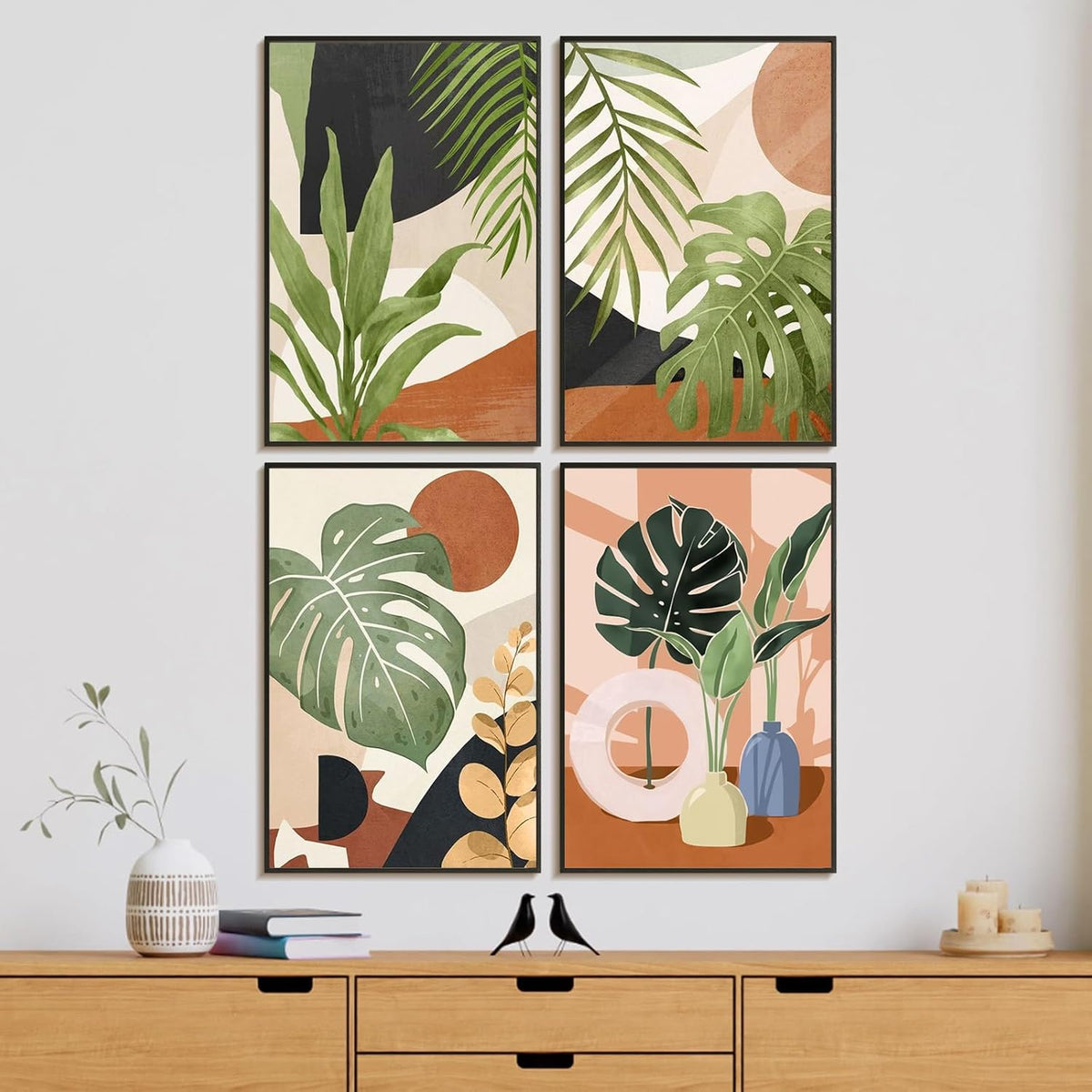 4 Pack Framed Paint by Numbers Kit for Adults with Wooden Easel, Plant