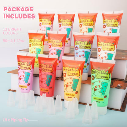 Cream Glue, 12 PCS Simulation Cream Glue with Piping Tip for DIY Phone Case
