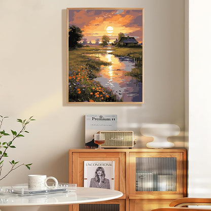 Paint by Numbers Kit for Adults Beginner 16x20 Inch, Countryside Sunset