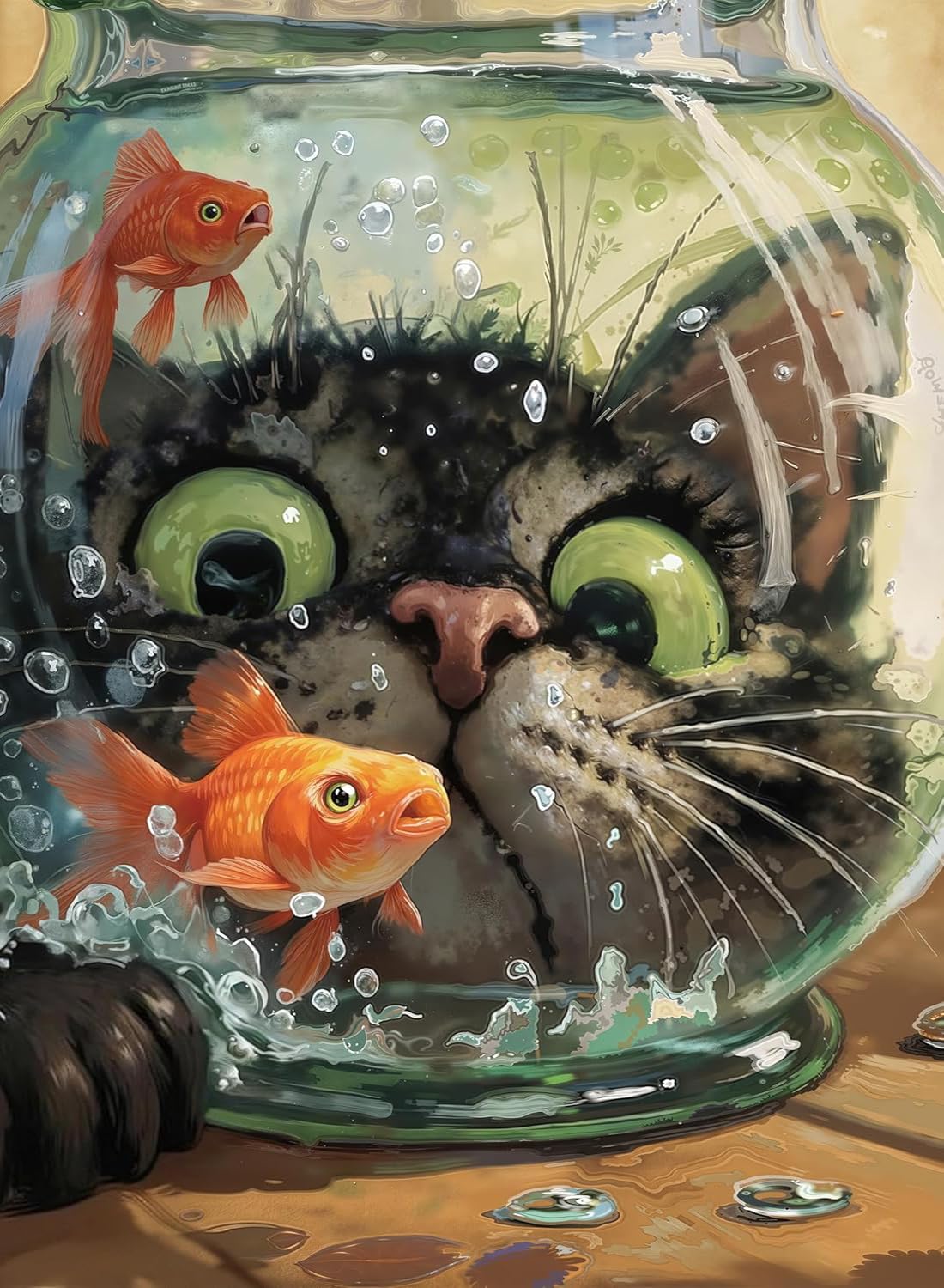 Cat Fish Funny Paint by Numbers Kit for Adults Canvas, Frameworkless