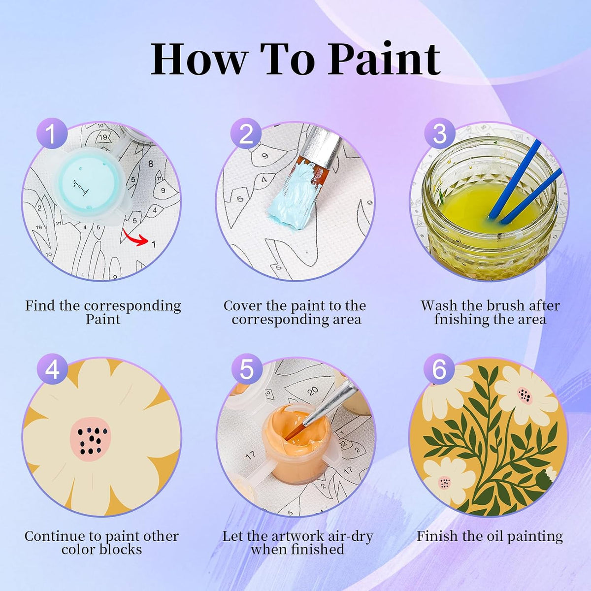 Okarina 6 Pack Paint by Numbers Kit for Adults & Beginners, Flower Designs